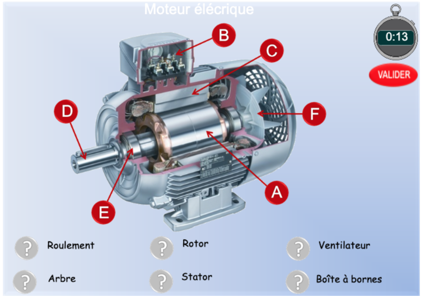 Vue en coupe d’un moteur électrique. Exercice de vocabulaire Vue en coupe d’un moteur électrique. Exercice de vocabulaire