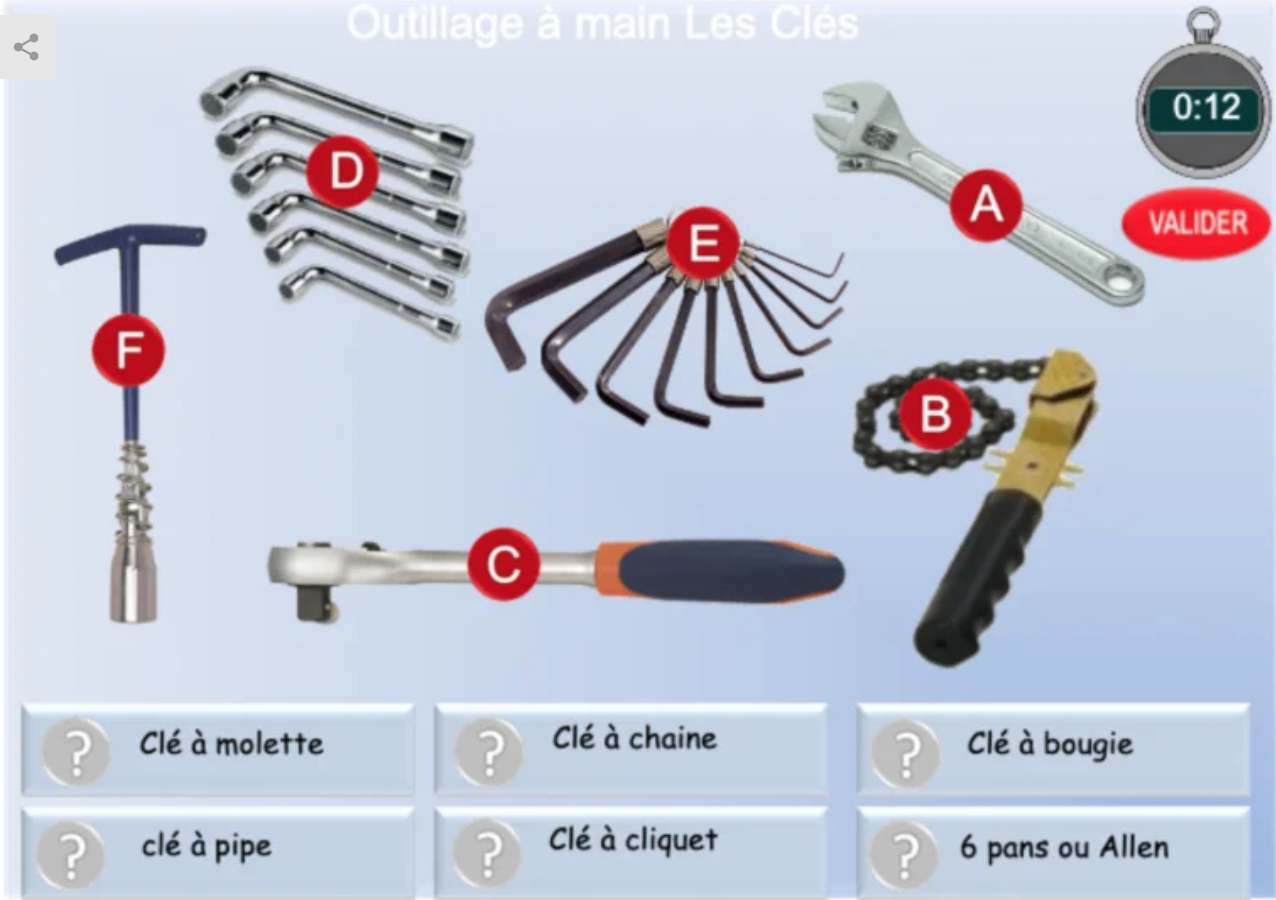 Les clés – Test de vocabulaire, outillage à main Les clés – Test de vocabulaire, outillage à main